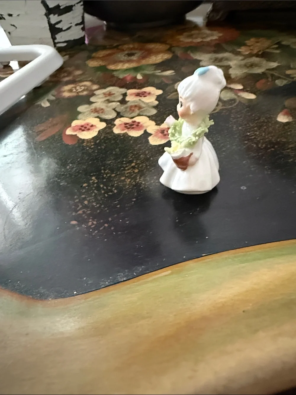 Vintage Bone China Flower Girl by Napco Figurine Girl with Pastel Accents -